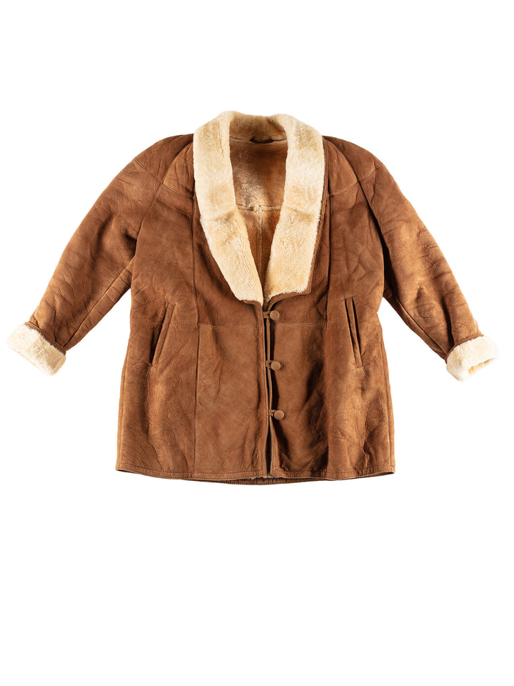 Vintage 80's Women Sheepskin Coat in BrownMN458