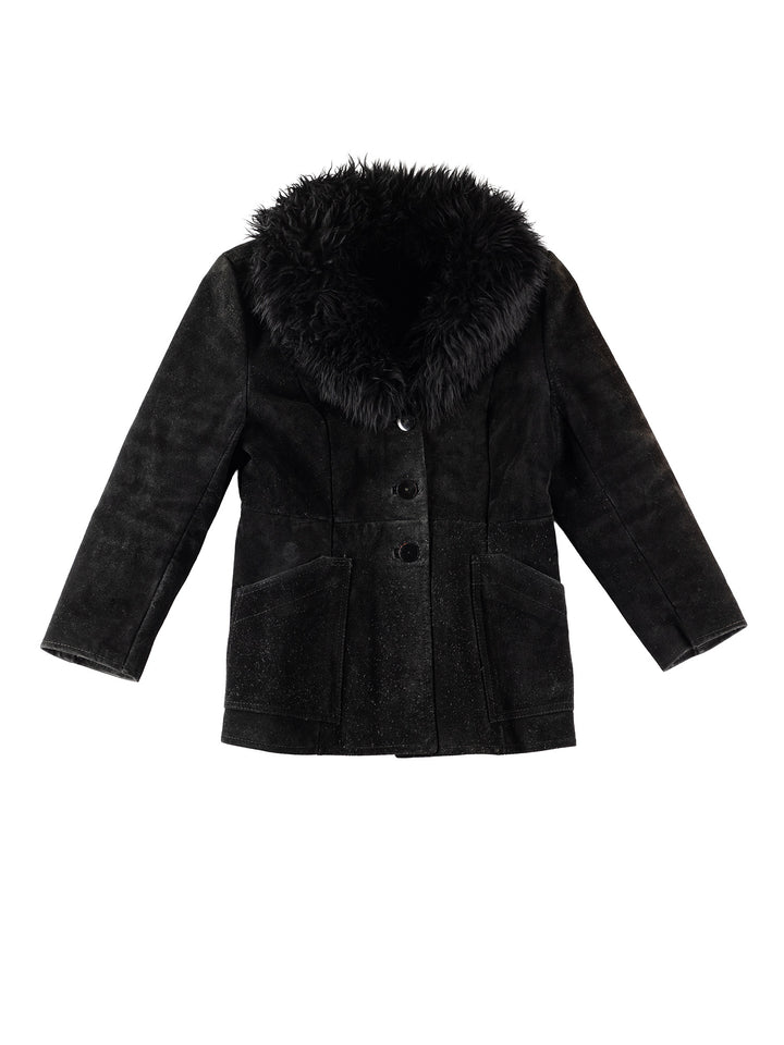 Vintage 70's Women Faux Sheepskin Jacket in BlackMN305
