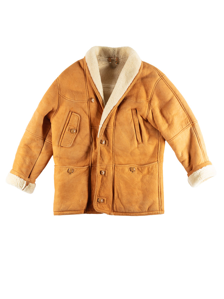 Vintage 80's Men Sheepskin Coat in Brown