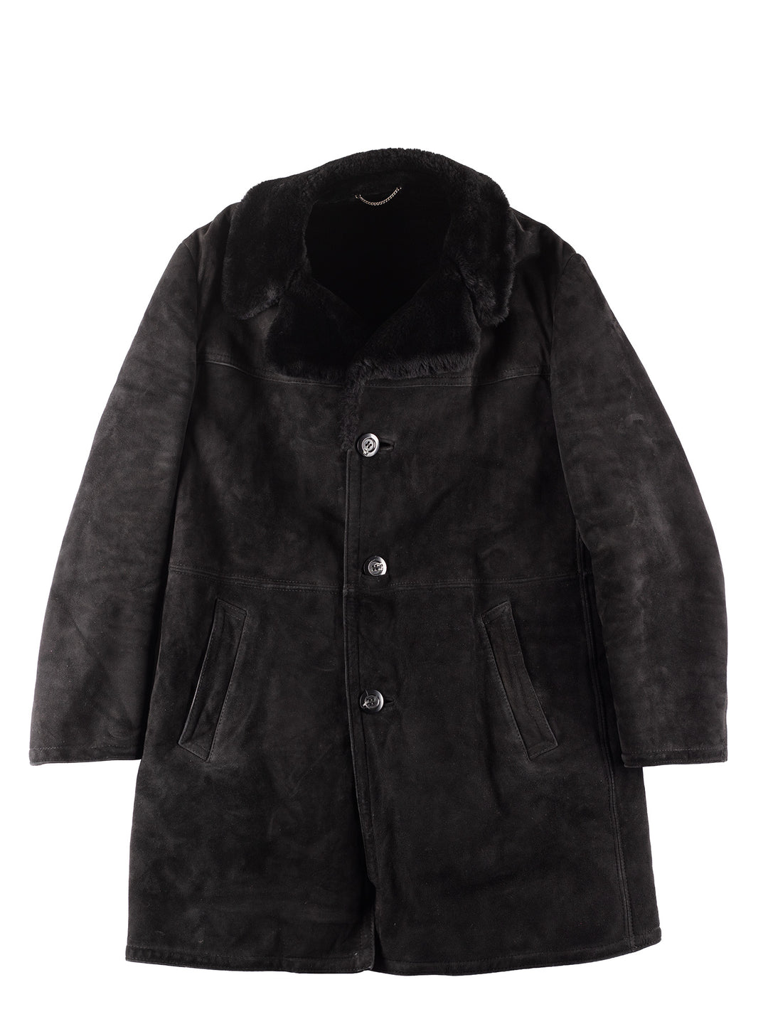 Vintage 80's Men Sheepskin Coat in Black