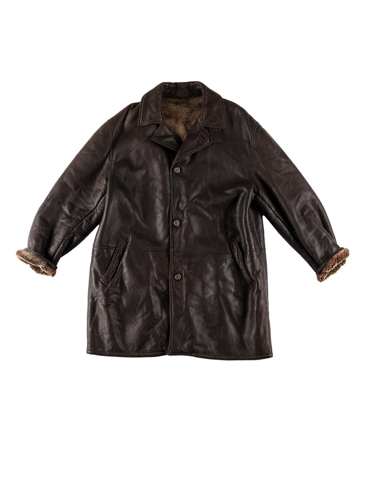 Vintage 80's Men Sheepskin Coat in BrownVN557