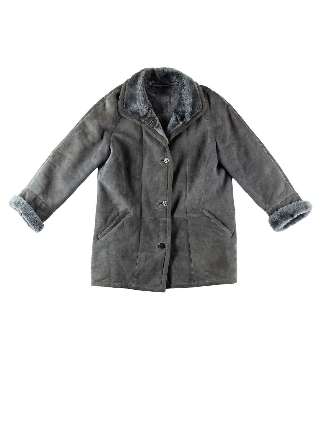 Vintage 80's Women Sheepskin Coat in GrayMN276