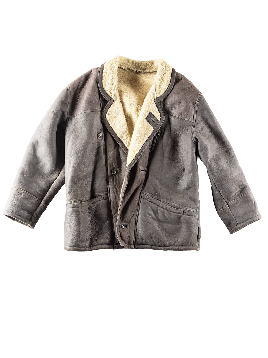 Vintage 80's Men Sheepskin Coat in Gray