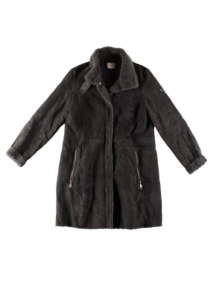 Vintage 80's Women Sheepskin Coat in GrayMN473