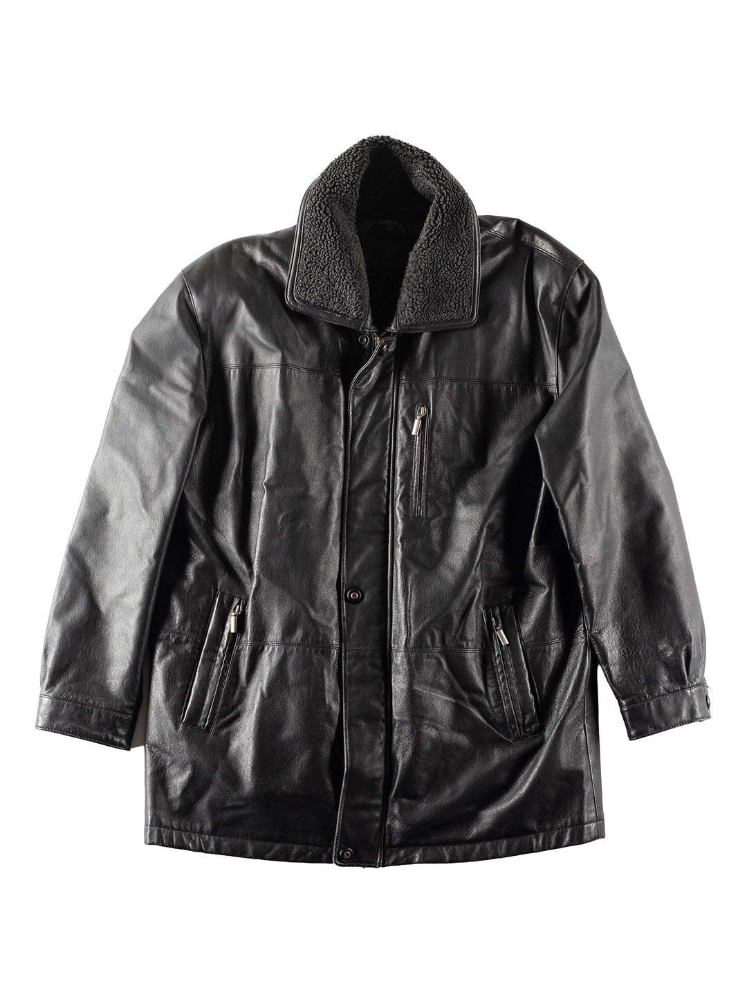 Vintage 90's Men Faux Sheepskin Coat in Black