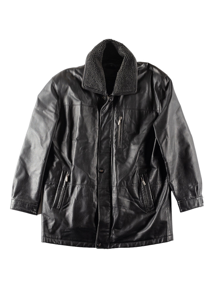 Vintage 90's Men Faux Sheepskin Coat in Black