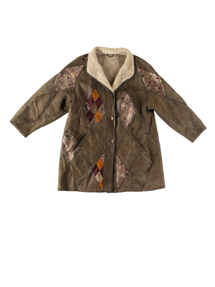 Vintage 80's Women Sheepskin Coat in GreenMN576