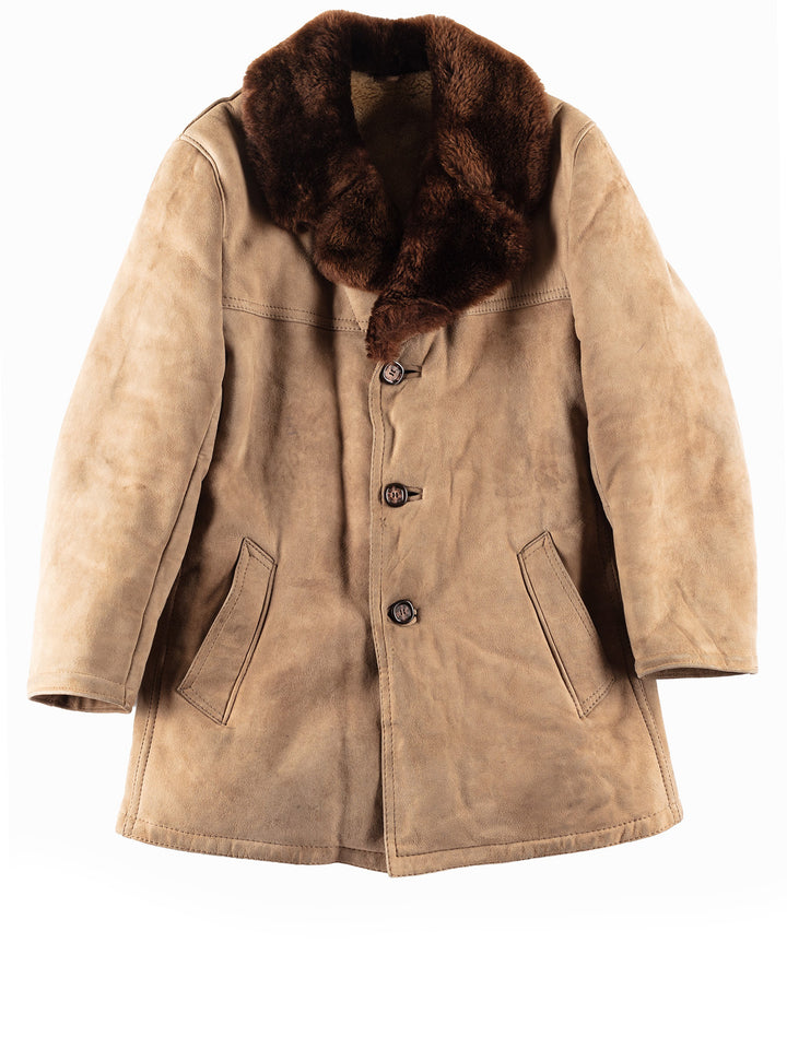 Vintage 70's Men Sheepskin Shearling Coat in Brown