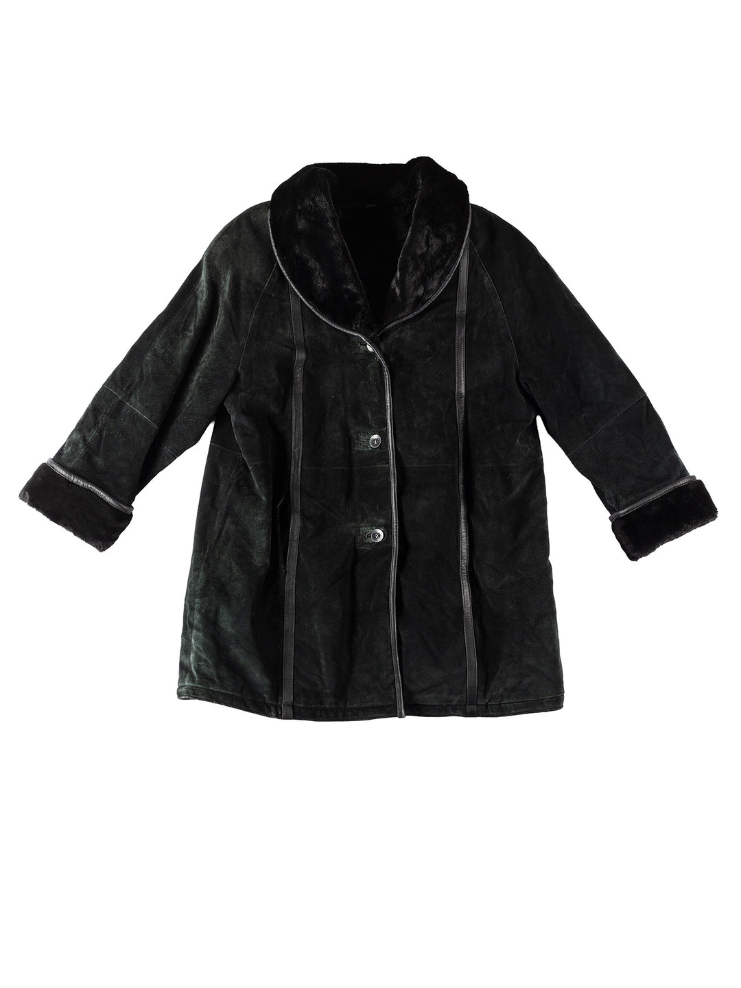 Vintage 80's Women Faux Sheepskin Coat in BlackMN364