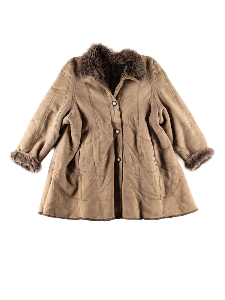 Vintage 80's Women Sheepskin Coat in BeigeMN799