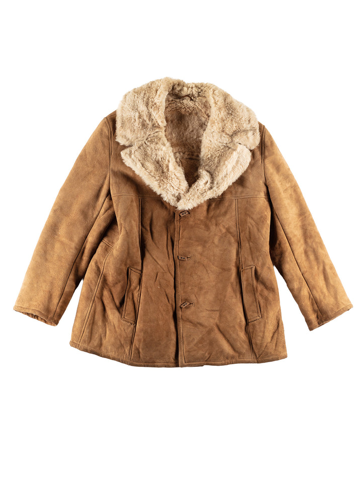 Vintage 80's Men Sheepskin Coat in BrownVN454