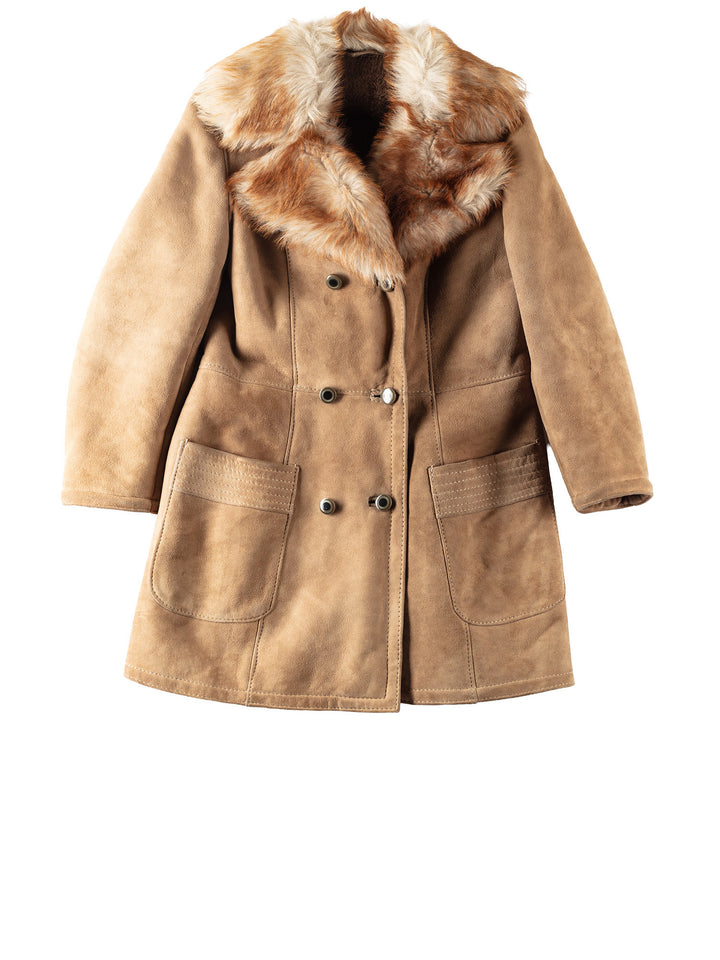 Vintage 70's Women Sheepskin Penny Lane Coat in Beige
