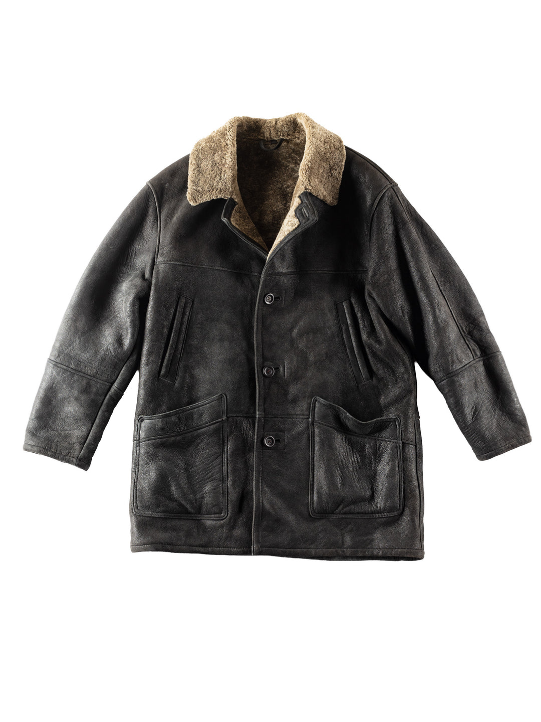 Vintage 80's Men Sheepskin Coat in Black