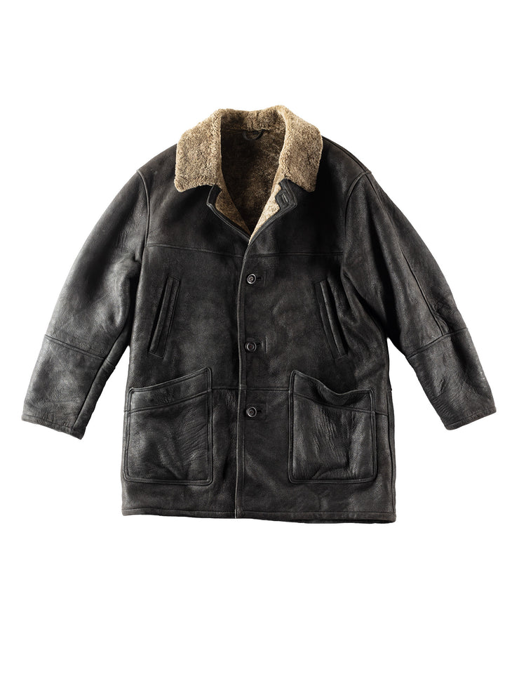 Vintage 80's Men Sheepskin Coat in Black