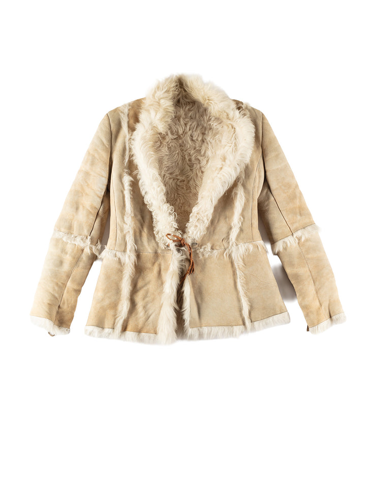 Vintage 70's Women Sheepskin Coat in BeigeMN717
