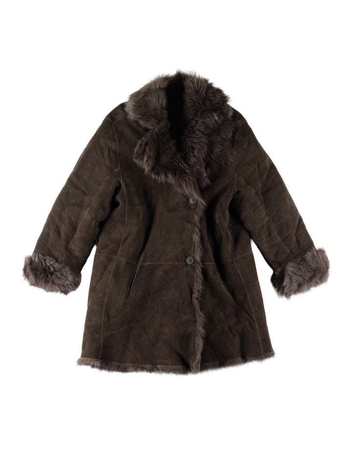 Vintage 70's Women Sheepskin Coat in GrayMN771