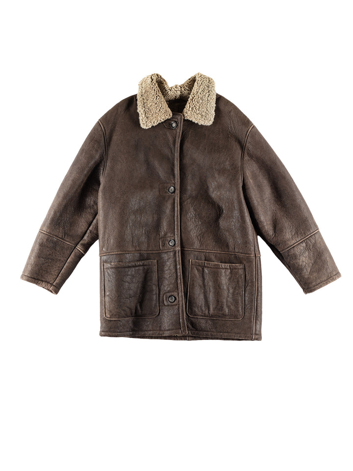 Vintage 80's Women Sheepskin Coat in BrownMN790