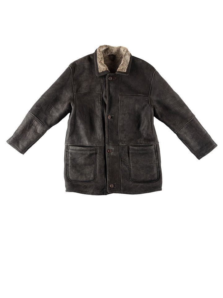 Vintage 80's Men Sheepskin Coat in BlackVN416