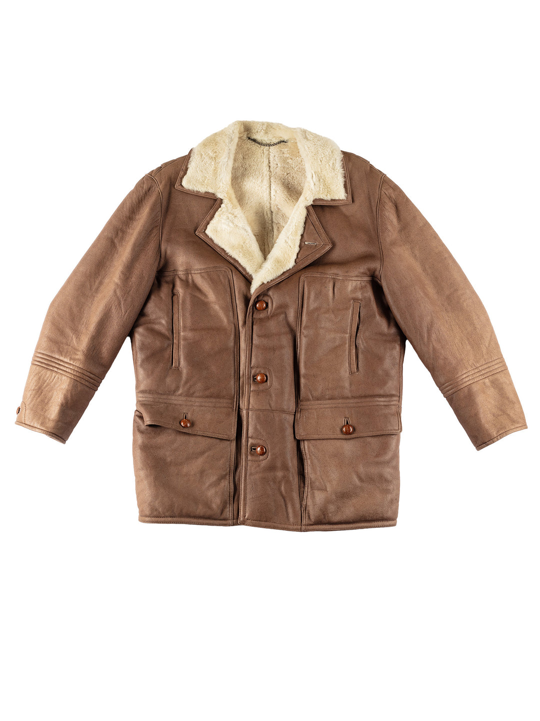 Vintage 80's Men Sheepskin Coat in BrownVN566