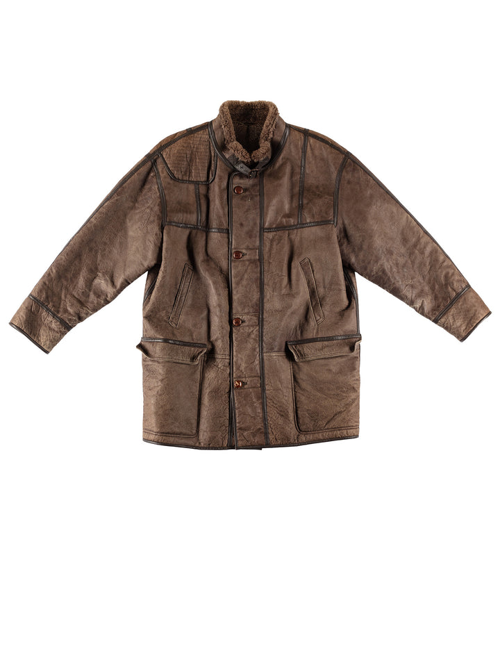 Vintage 80's Men Sheepskin Coat in BrownVN696