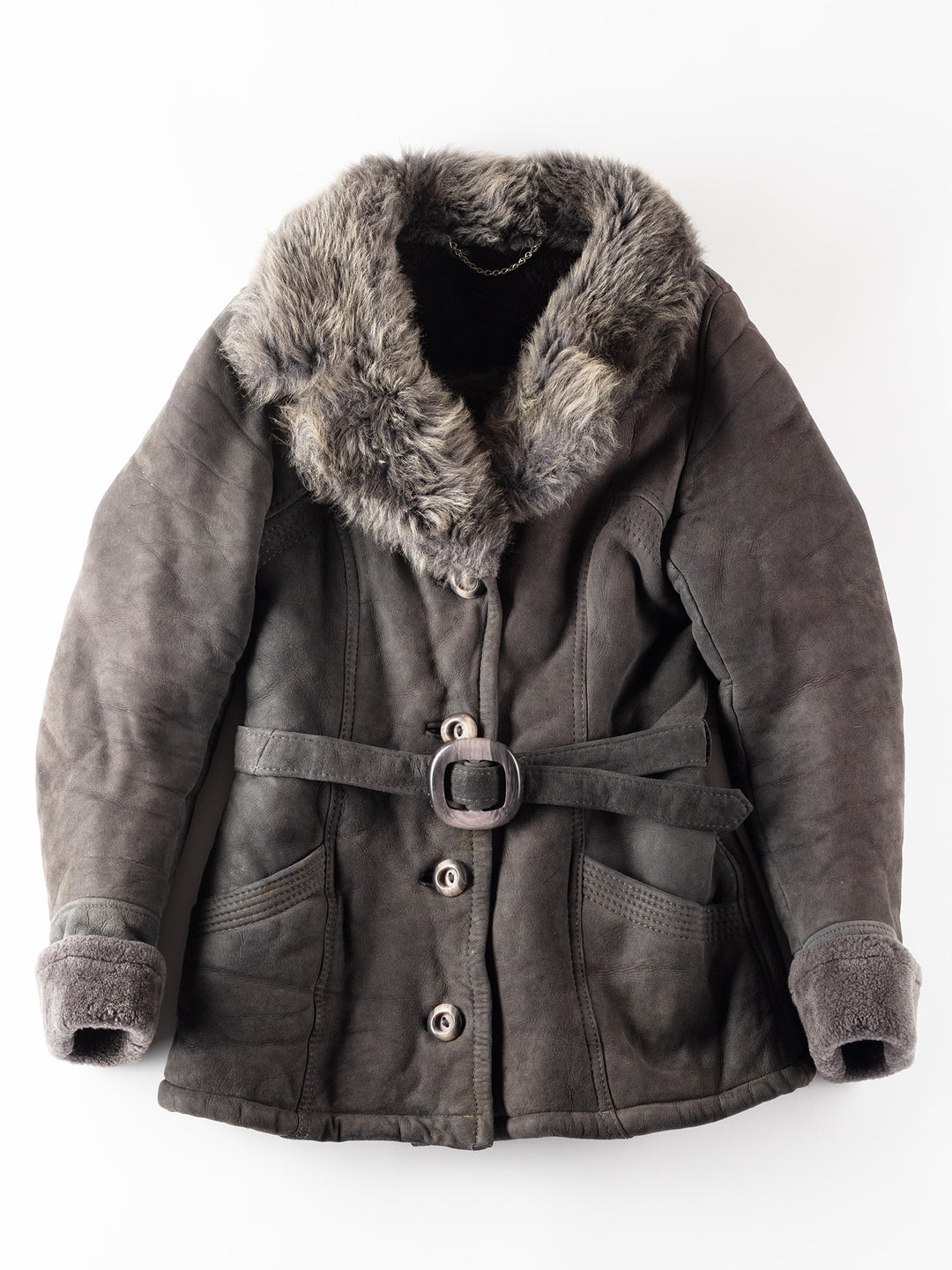 Vintage 70's Women Sheepskin Shearling Jacket in Gray