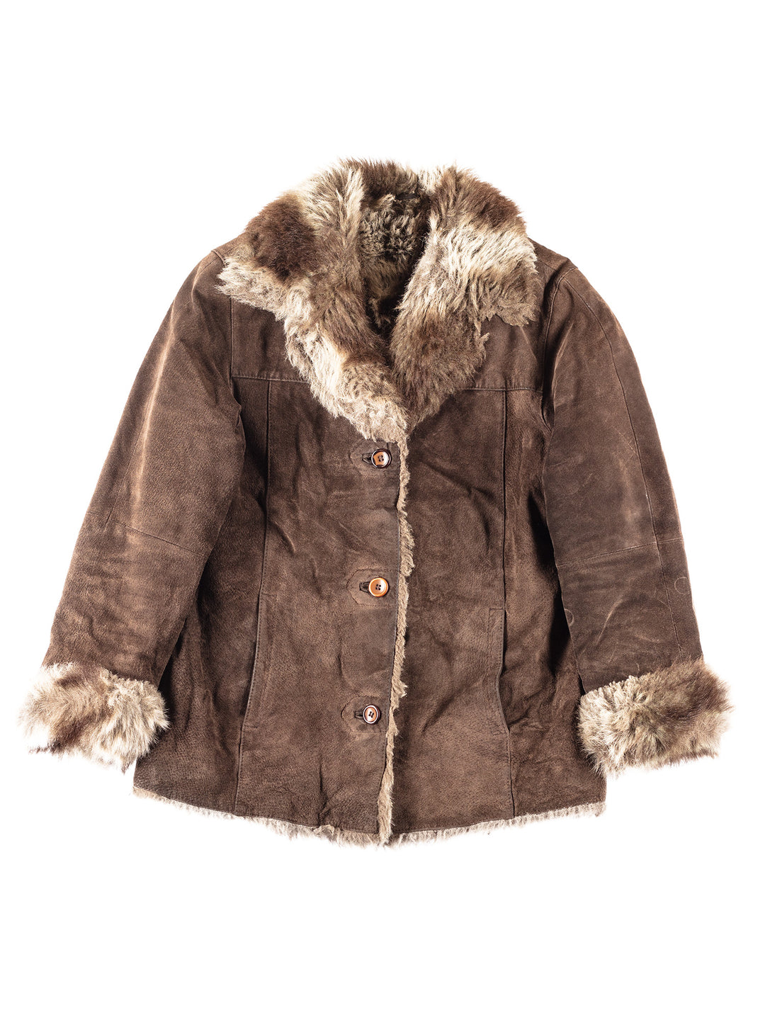 Vintage 90's Women Faux Sheepskin Coat in Brown
