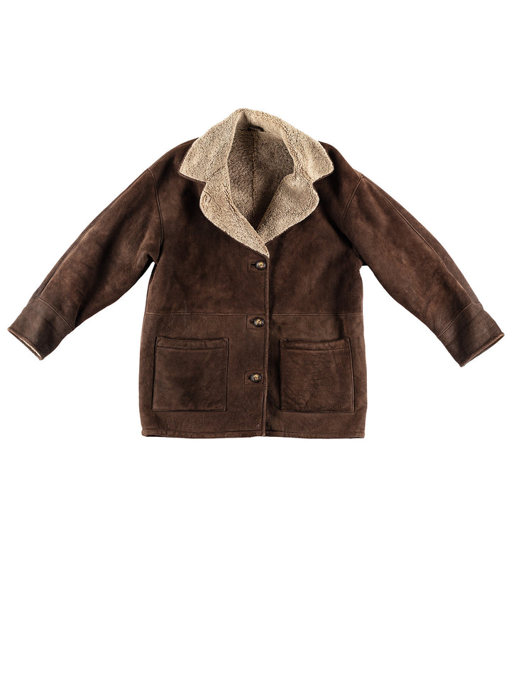 Vintage 80's Women Sheepskin Coat in BrownMN402
