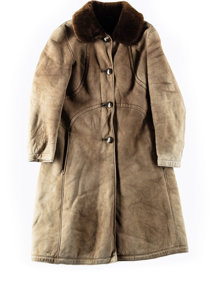 Vintage 70's Women Sheepskin Penny Lane Coat in Beige