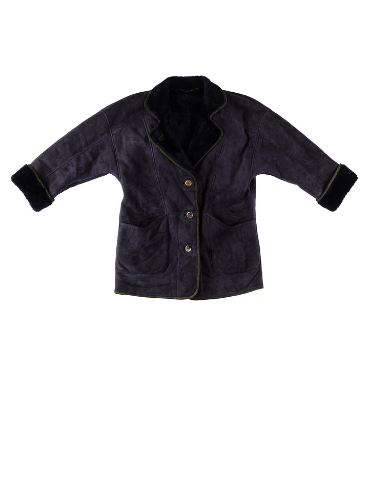 Vintage 80's Women Sheepskin Coat in BlueMN591