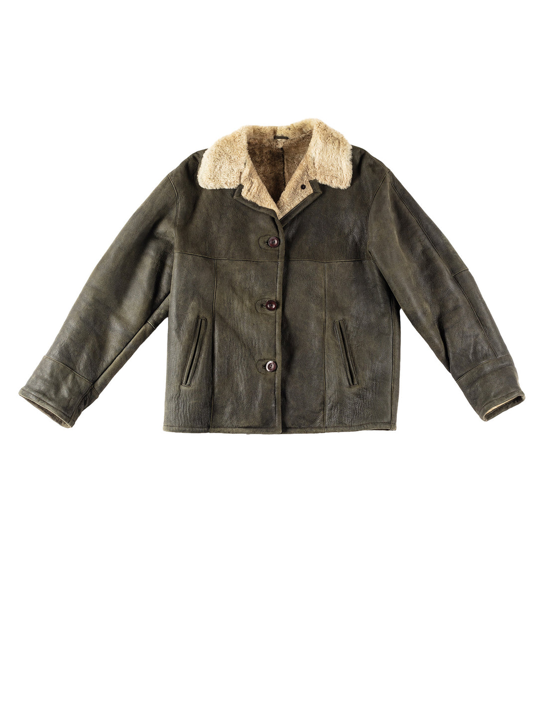 Vintage 80's Women Sheepskin Jacket in GreenMN323