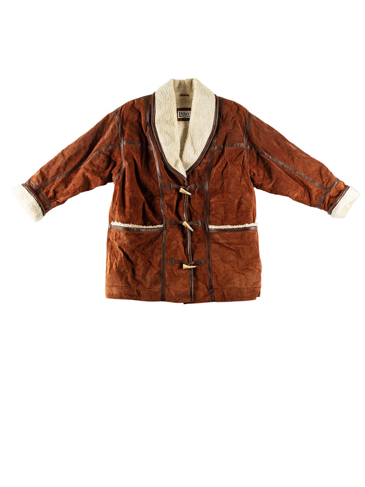 Vintage 80's Women Faux Sheepskin Coat in BrownMN673