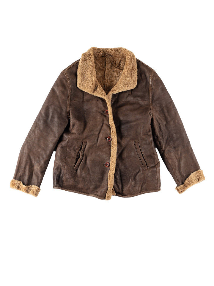 Vintage 80's Women Sheepskin Jacket in BrownMN595