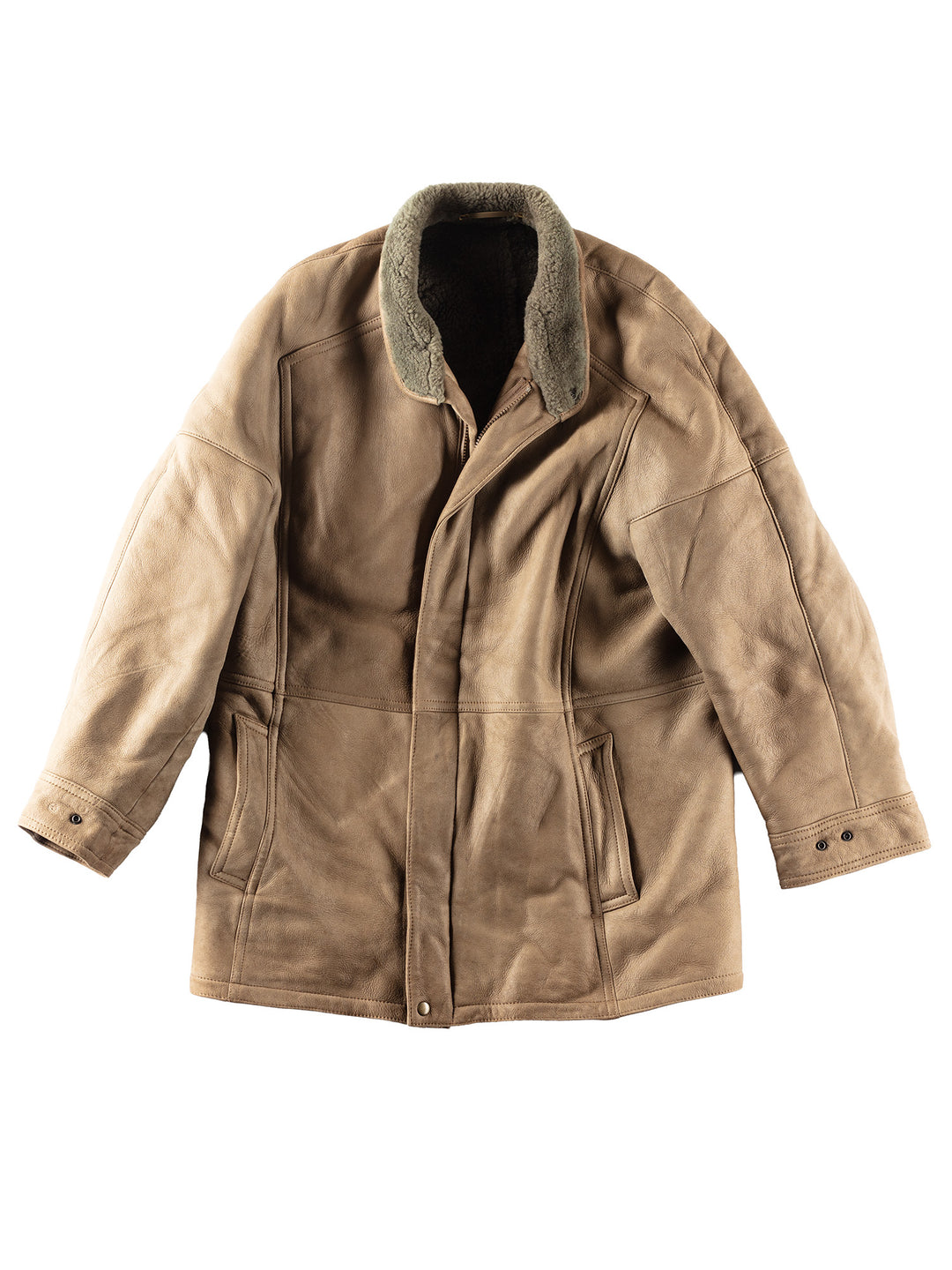 Vintage 90's Men Sheepskin Coat in Beige