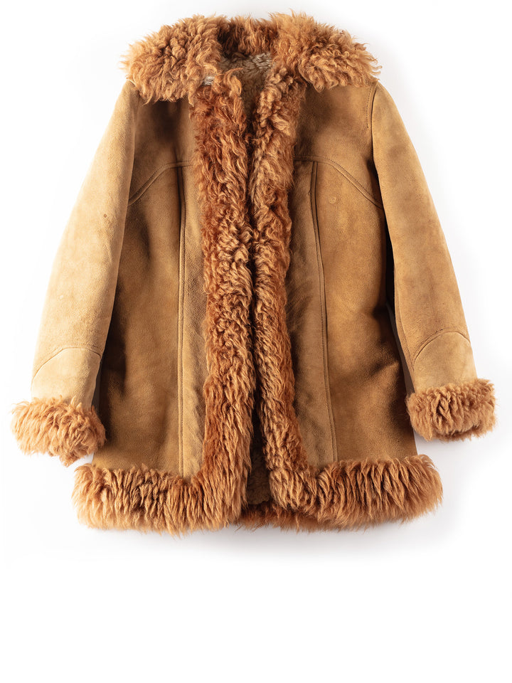 Vintage 70's Women Sheepskin Penny Lane Coat in Brown