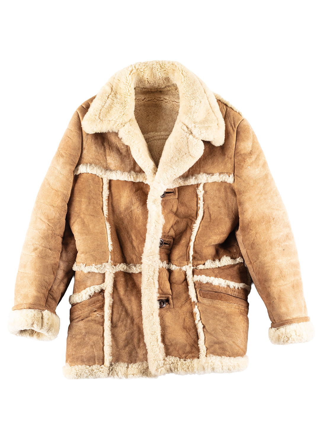 Vintage 80's Men Sheepskin Coat in Beige