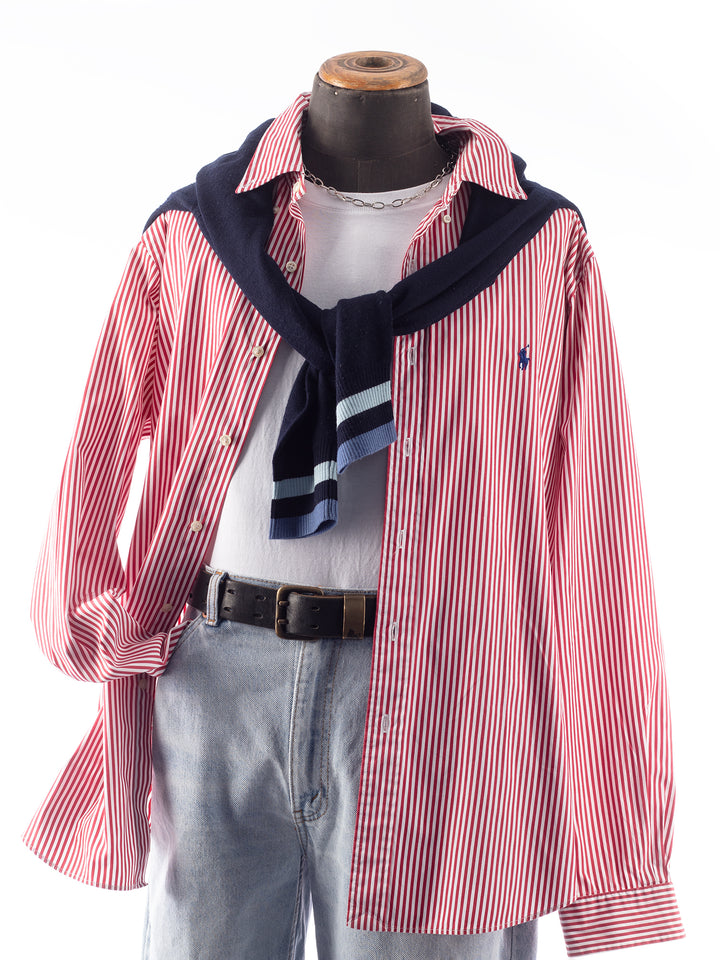 Vintage 90's Men Ralph Lauren Red White Striped Shirt