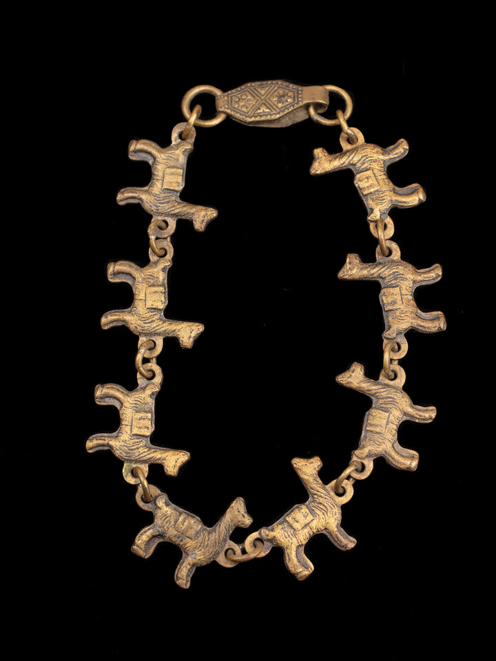 Vintage Brass Dog Link Bracelet with Rustic Patina – Made in Argentina