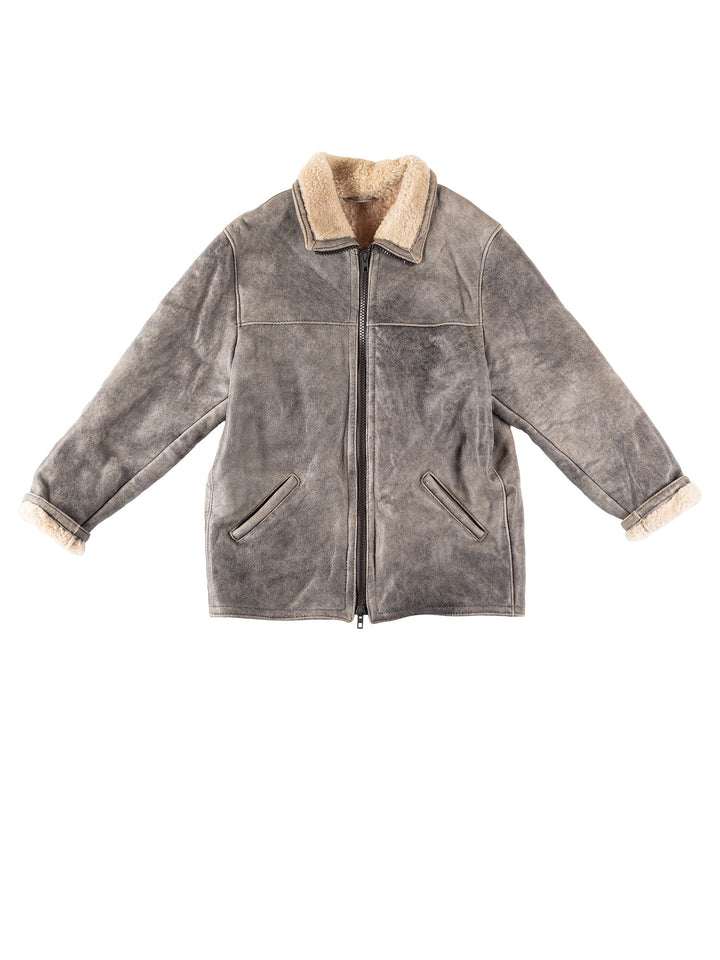 Vintage 90's Men Sheepskin Jacket in GrayVN282