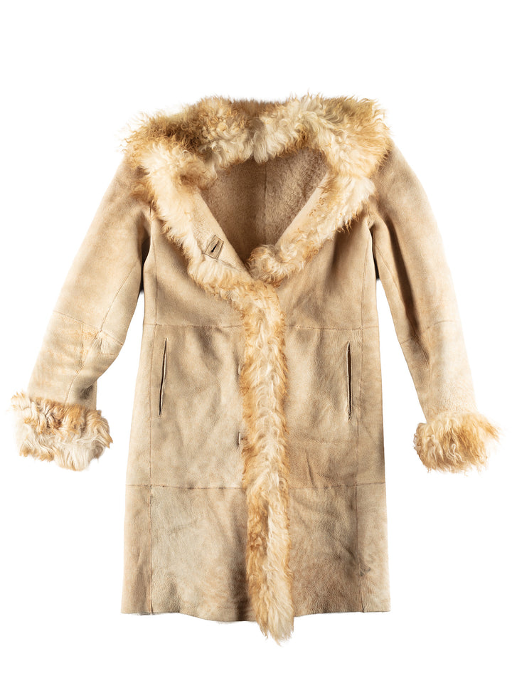 Vintage 90's Women Sheepskin Coat in Beige