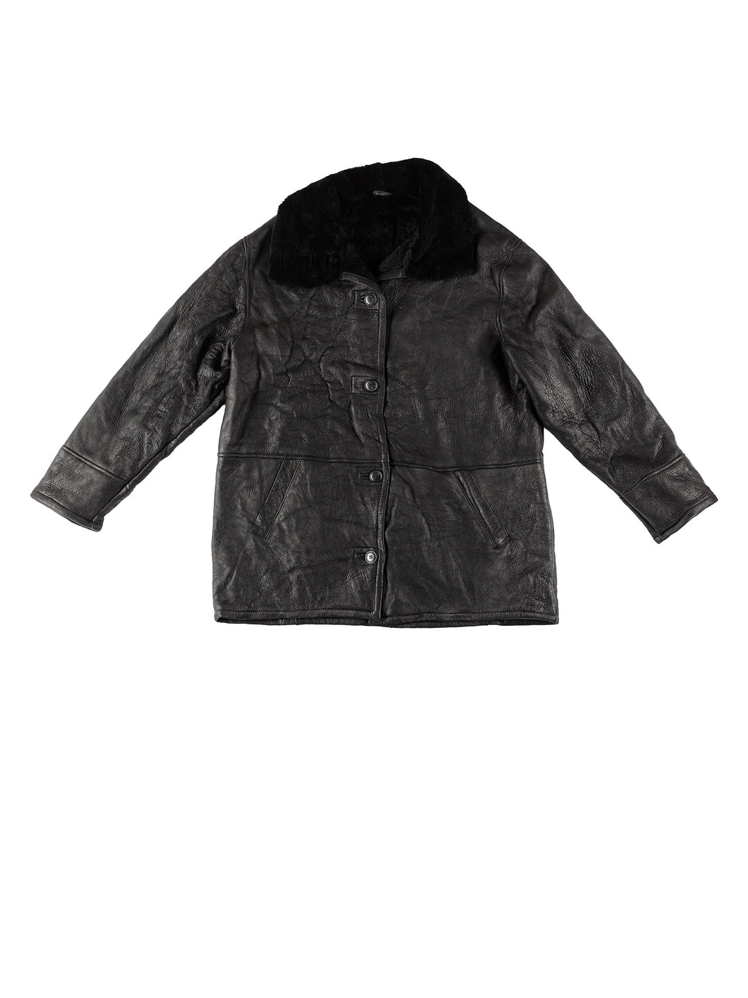 Vintage 80's Men Sheepskin Coat in BlackVN664