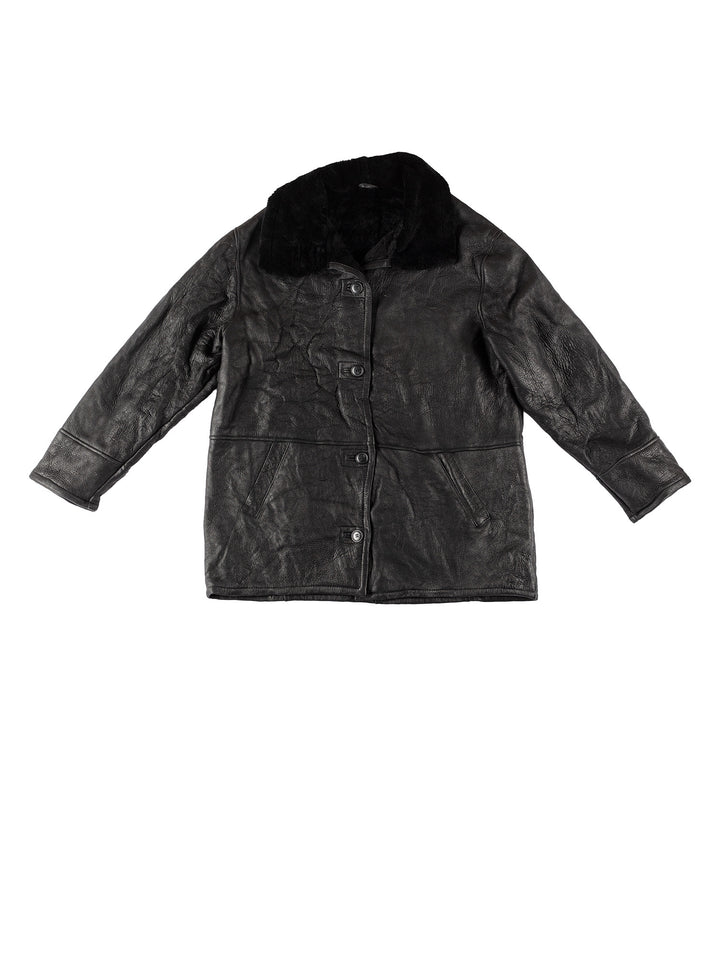 Vintage 80's Men Sheepskin Coat in BlackVN664