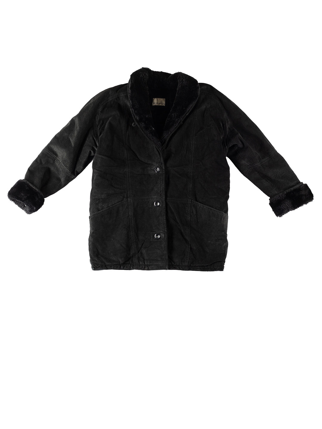 Vintage 80's Women Faux Sheepskin Coat in BlackMN365