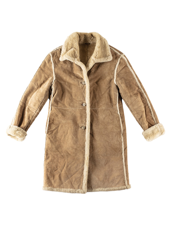 Vintage 80's Women Faux Sheepskin Coat in BeigeMN347