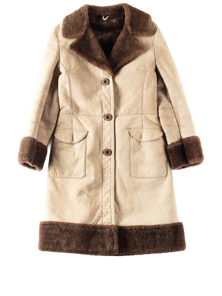 Vintage 70's Women Sheepskin Penny Lane Coat in Beige