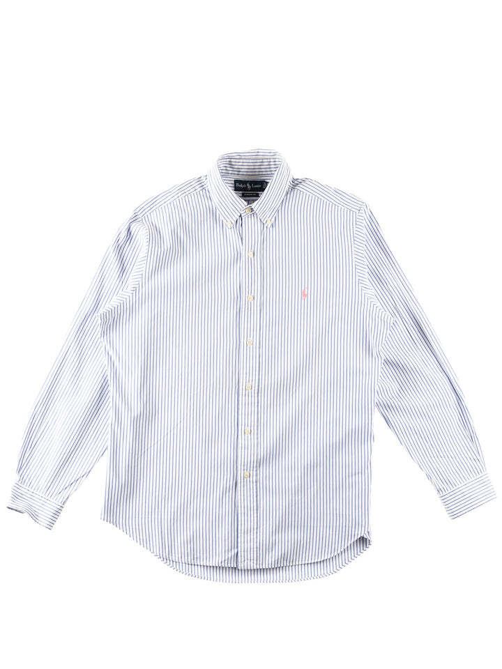 Vintage 90's Men Ralph Lauren Blue White Striped Shirt