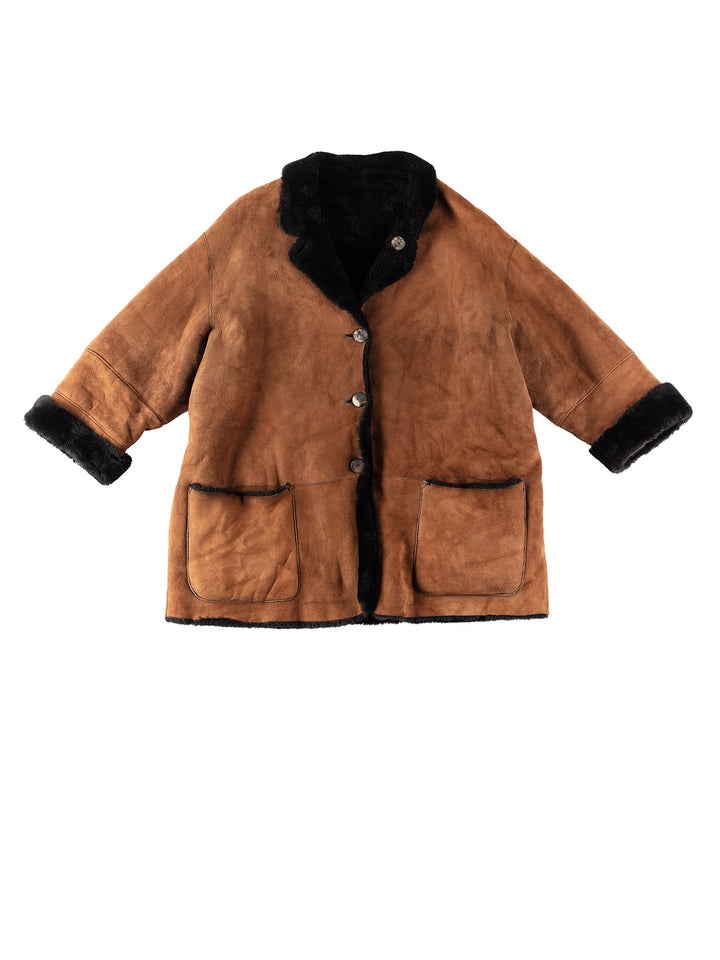 Vintage 80's Women Sheepskin Coat in BrownMN319