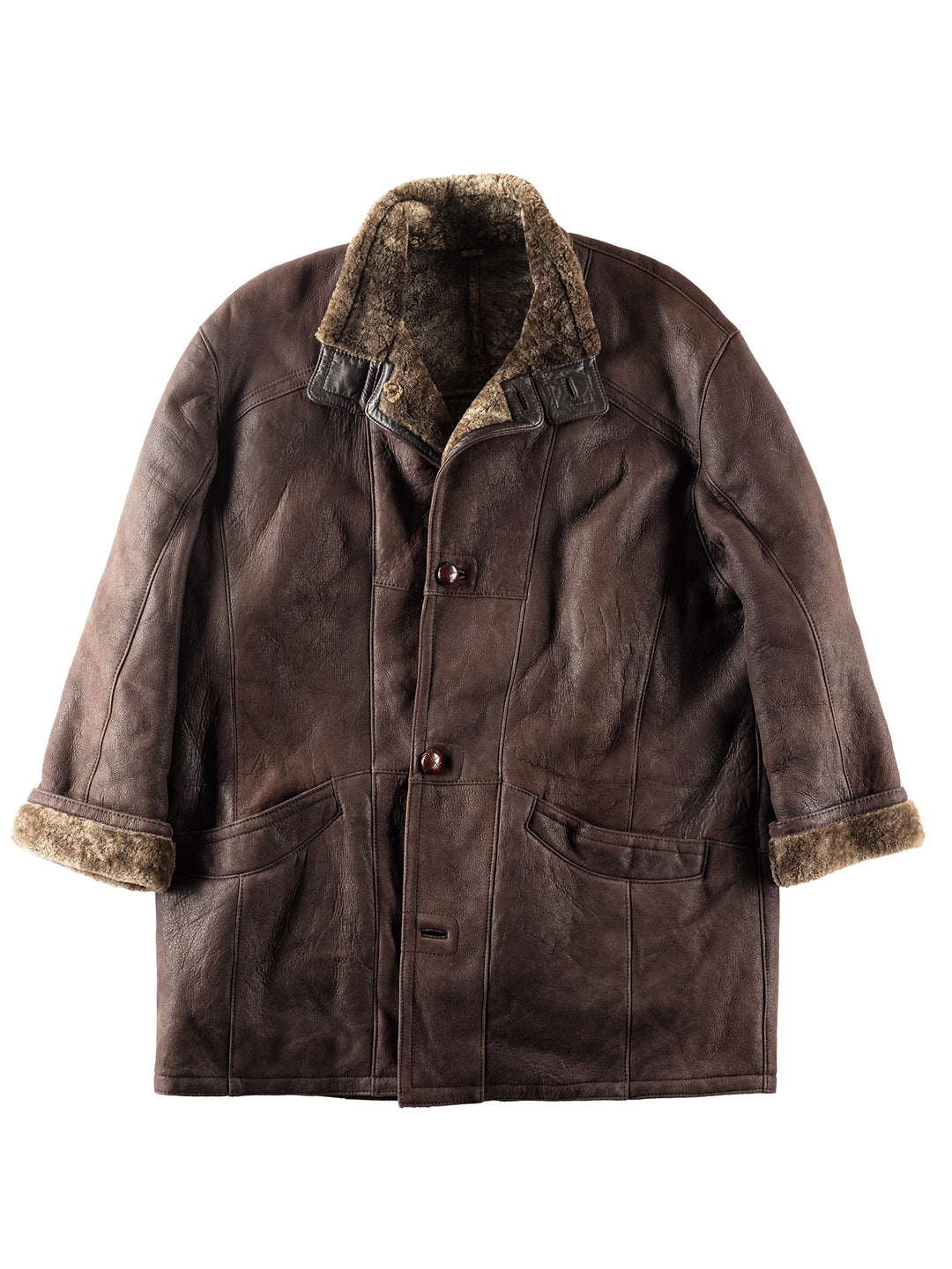Vintage 80's Men Sheepskin Coat in Brown