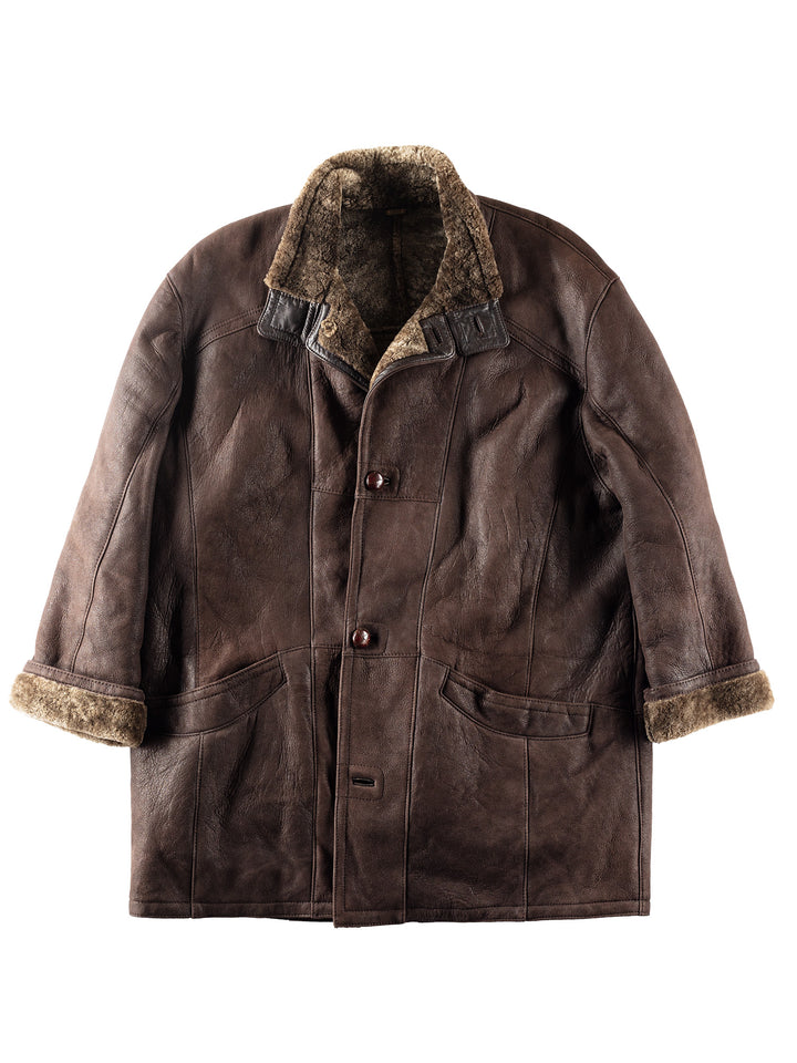 Vintage 80's Men Sheepskin Coat in Brown