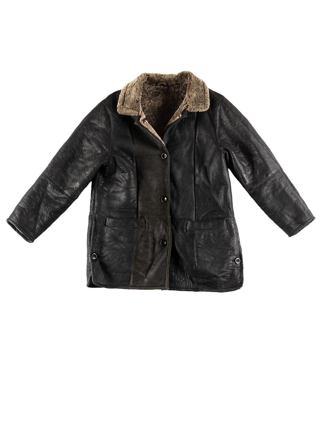 Vintage 80's Men Sheepskin Coat in BlackVN469
