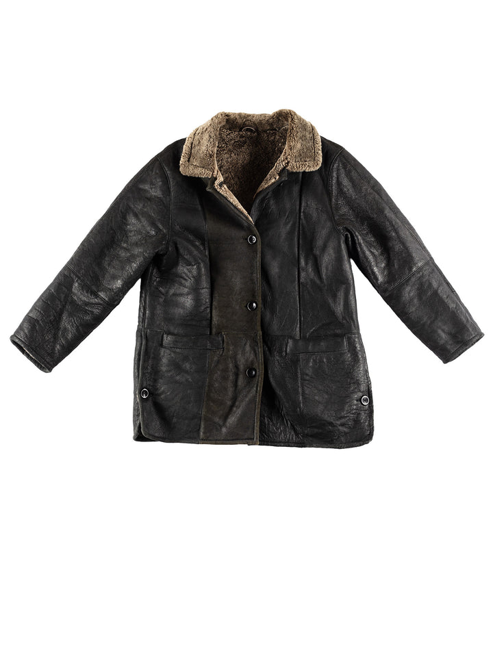 Vintage 80's Men Sheepskin Coat in BlackVN469